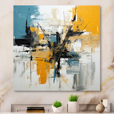 Blue And Yellow Paint Elegance II - Abstract Metal Wall Art Print