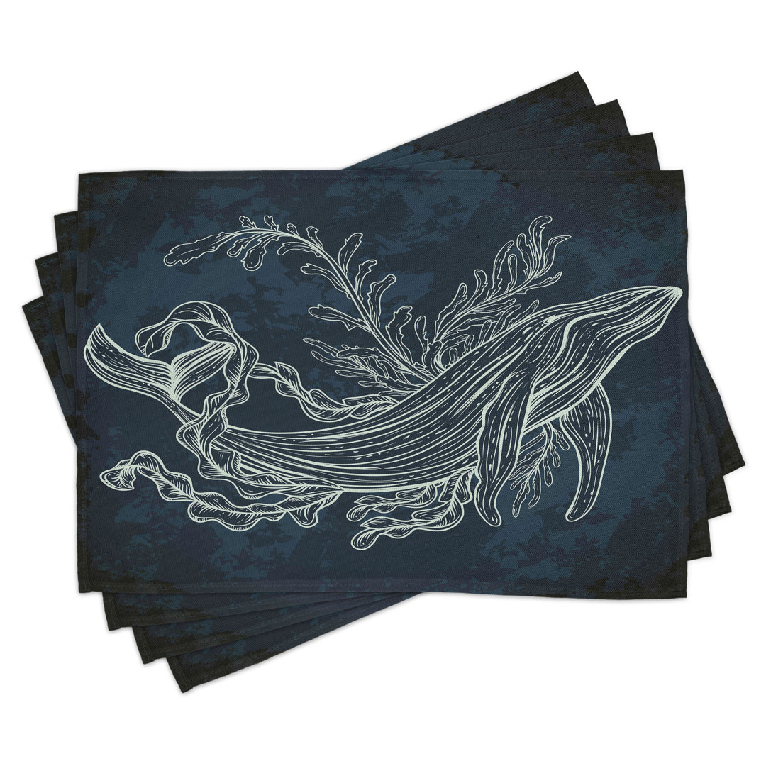 Platzdeckchen 4er Set, Doodle Coral Reef Seaweed, Schiefer und Petrol Blau