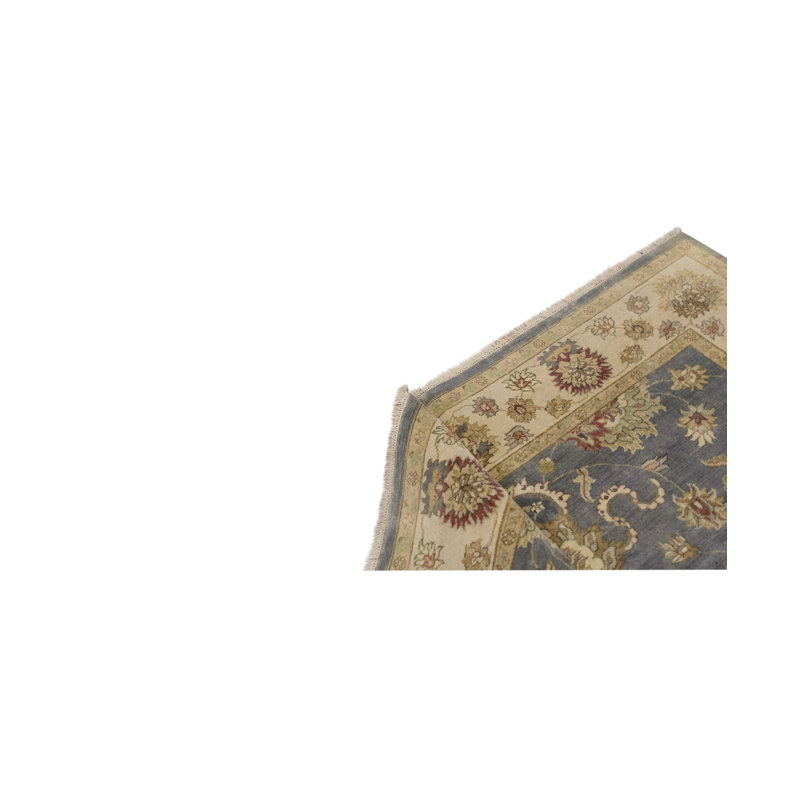 Tapis bleu et ivoire de haute qualité noué à la main