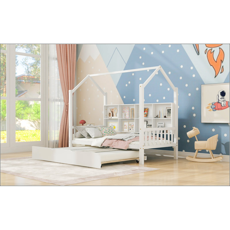 Lit simple en bois avec lit gigogne, Lit simple
