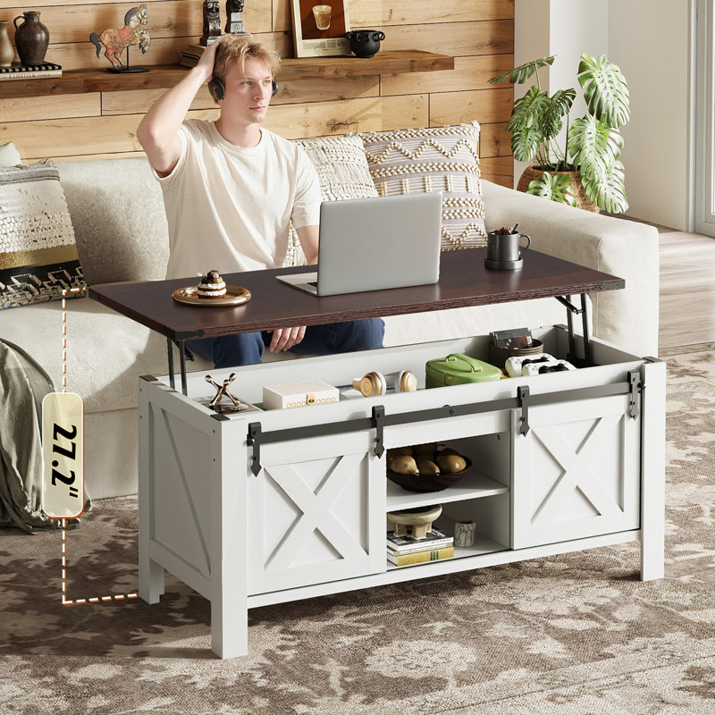 Table basse 47,3 "Farmhouse, Walnut Top/White Base