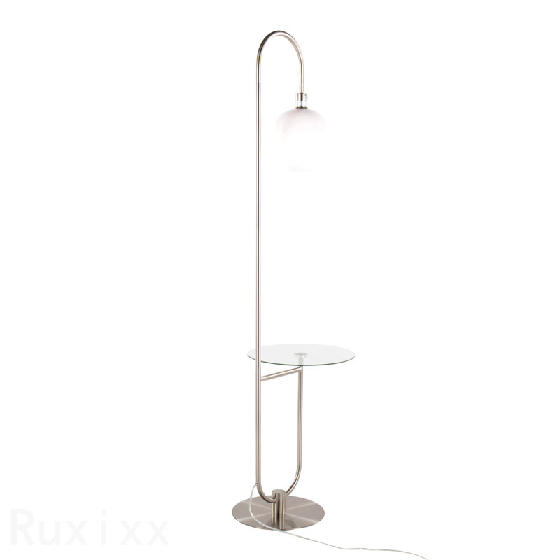 Lampe sur pied contemporaine / glamour en métal nickel avec tablette en verre transparent par Lumisource