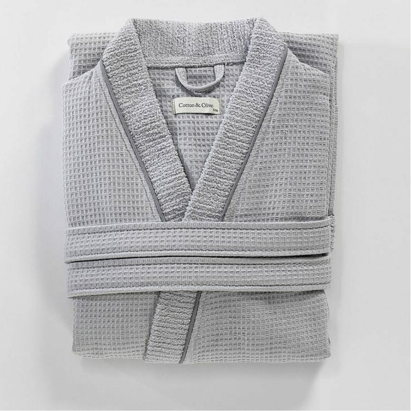 Hammd 100% Cotton Waffle Gender Neutral Mid-Calf Bathrobe with Pockets, S/M, Grey