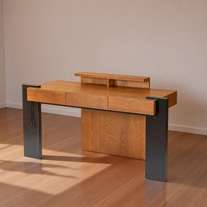 Retro Solid Wood Multi-layer Board Writing Desk, 33.85" H x 62.99" W x 22.44" D
