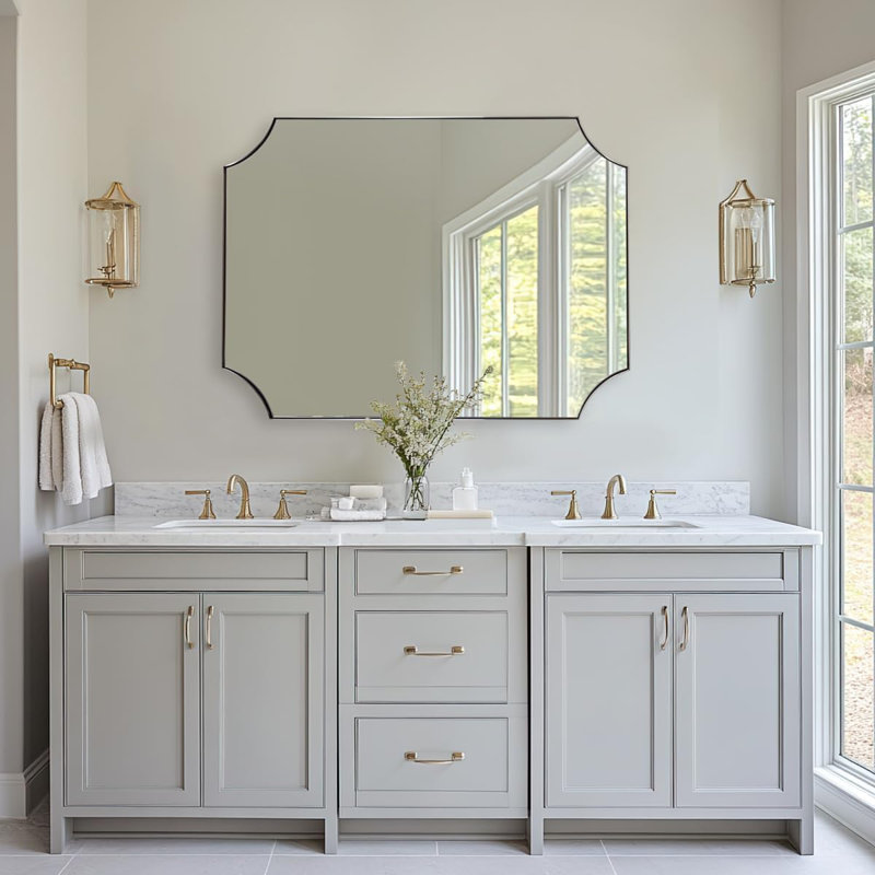 Miroir de salle de bain Tariro Cadre en acier inoxydable, 48 po x 36 po, Nickel brossé