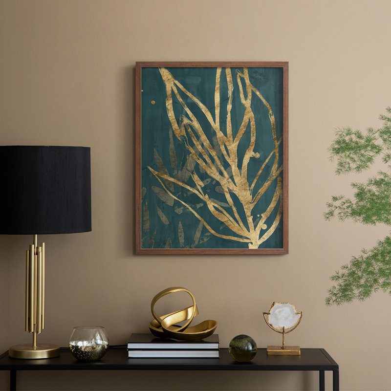 Reproduction encadrée de feuilles de jungle brunies II - bois massif, H 21 po x l 17 po, Noyer