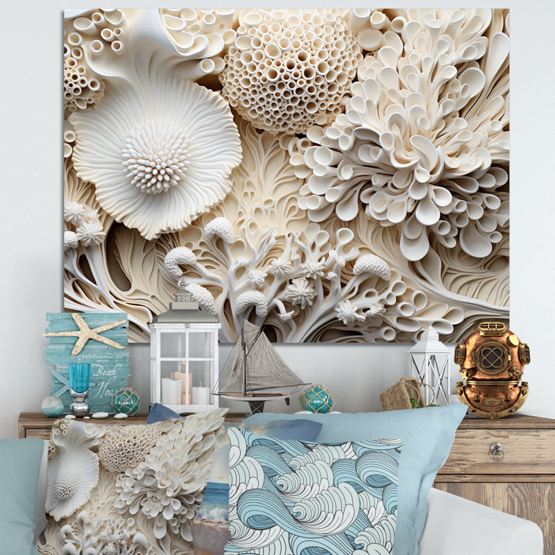 Collage abstrait de fleurs de corail II sur toile, Toile tendue, H 24 po x l 32 po x P 1 po