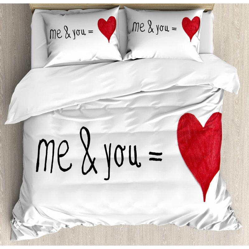 Modern & Contemporary Polyester Duvet Cover, King Duvet Cover + 2 Shams, Me and You