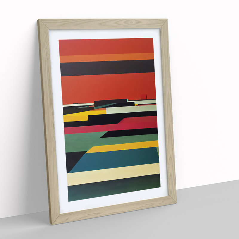 XV1022-3765X Retro Abstract Art No.1 - Print, Oak Framed, White, 48cm H x 36cm W