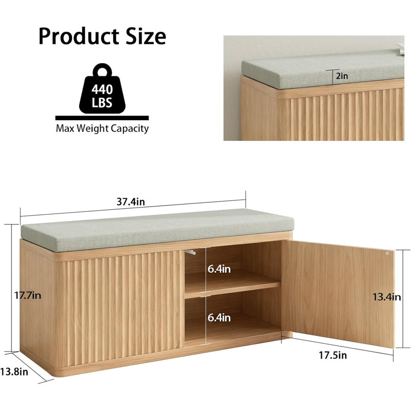 Fluted Shoe Storage Bench With Cushion, 2-Tier Entryway Bench With Storage, Hidden Shoe Cabinet, Entry Way Benches With Storage,For Hallway, Living Room, Bedroom