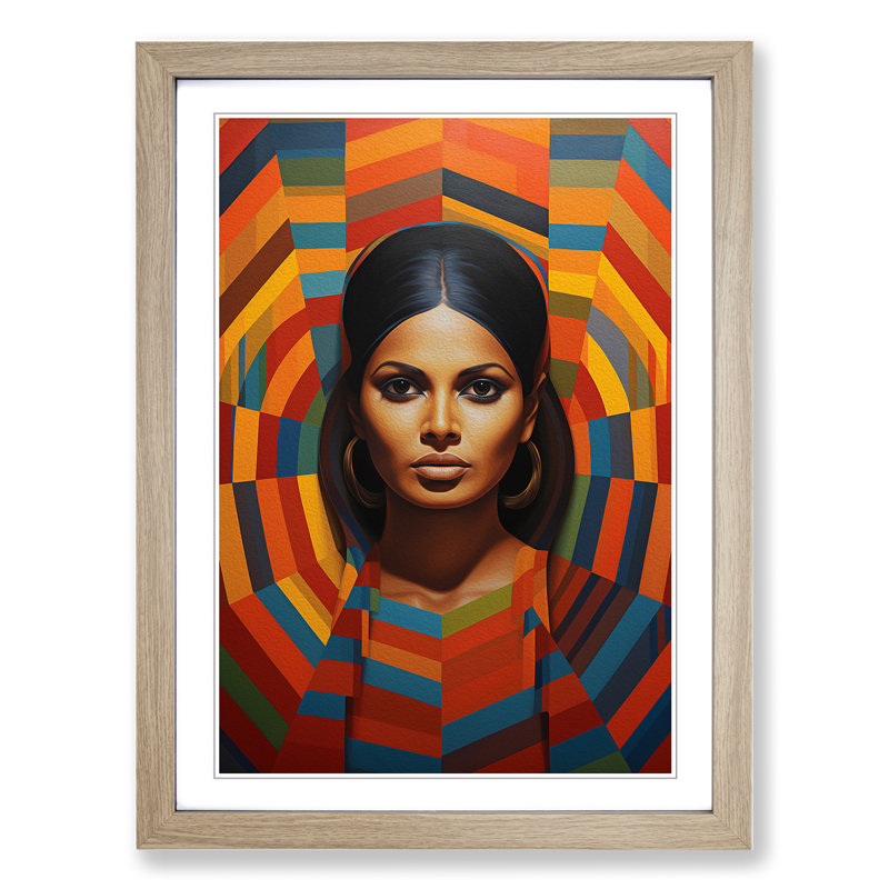 Indian Woman Op - Single Picture Frame Print on Wood, 34cm H x 25cm W x 2cm D, Oak Framed