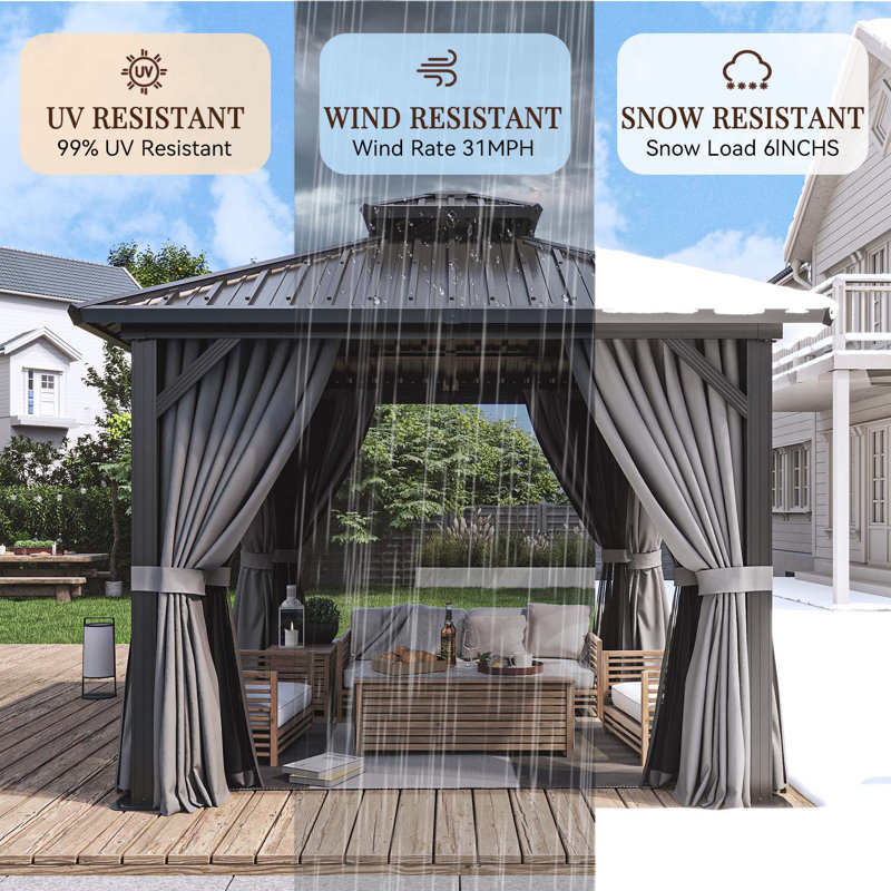  10 pi. L 10 pi. D Pavillon de jardin en aluminium avec double toit