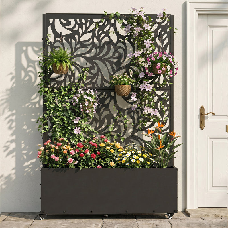 Boîte à fleurs en métal avec treillis 