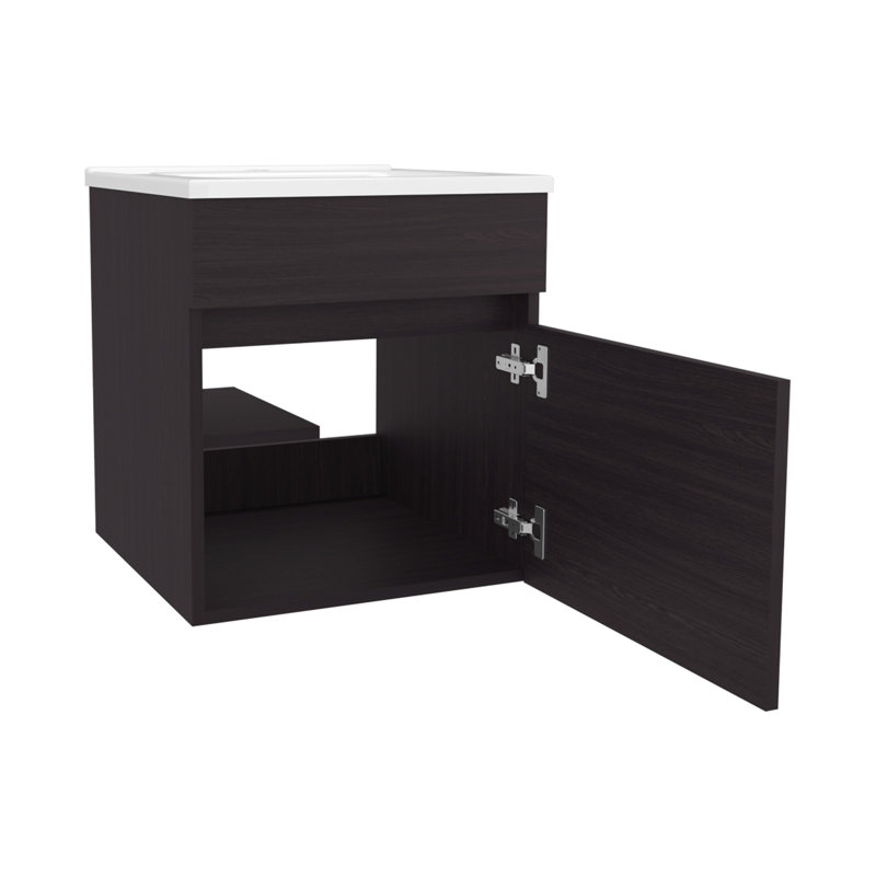 Meuble-lavabo flottant avec lavabo et 1 porte Wengue