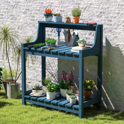 Potting Benches for Outside, HDPE Garden Potting Table All Weather, Outdoor Potting Table with Storage for Patio, Backyard, Garden