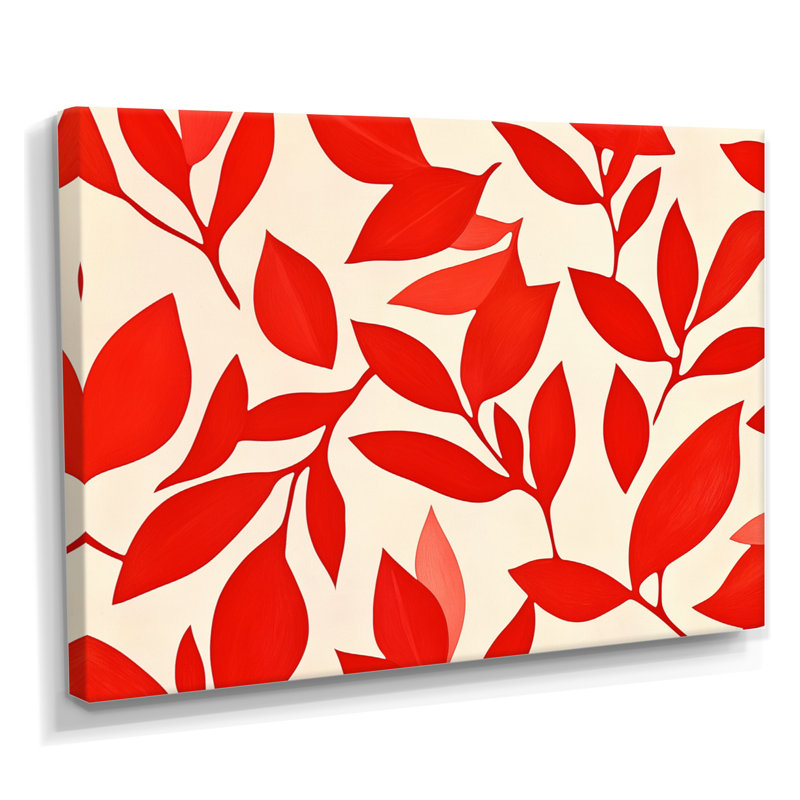 Art mural feuille rouge, toile de collage botanique, collage de feuilles rouges, collage nautique calme, H 30 po x l 40 po