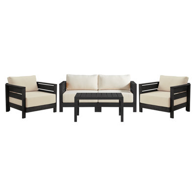 Ensemble de meubles de patio 4 pièces Barton - Ensemble de meubles d'extérieur en bois d'eucalyptus résistant aux intempéries avec causeuse, table de patio et chaises, ensemble de 2 pour terrasse, porche, jardin (noir)