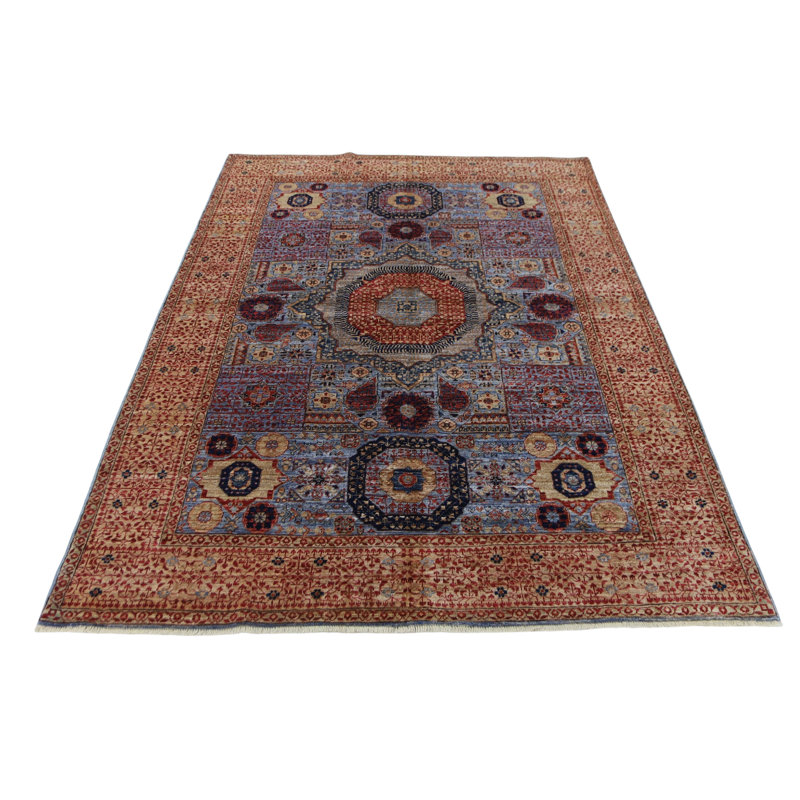 Hand Knotted Wool Area Rug in Blue And Brown