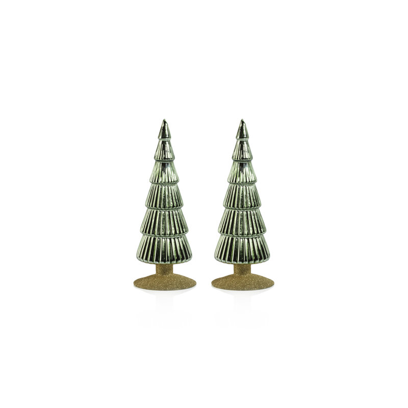 Arbre en verre rouge classique Dembe sur base de paillettes dorées, ensemble de 2, H 9,5 po x l 3,5 po x P 3,5 po