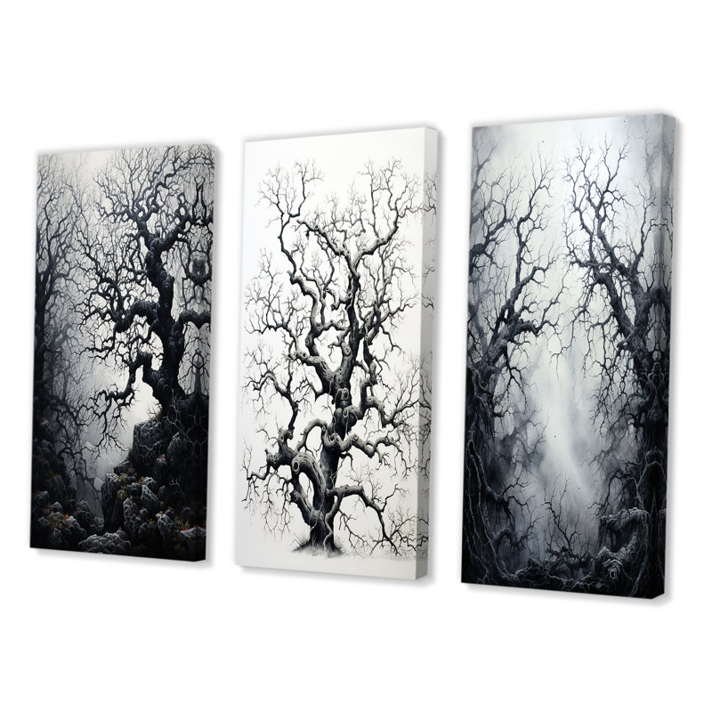 «Grey Tree Eernal Shadows», 3 pièces, Encadré naturel, H 32 po x l 48 po