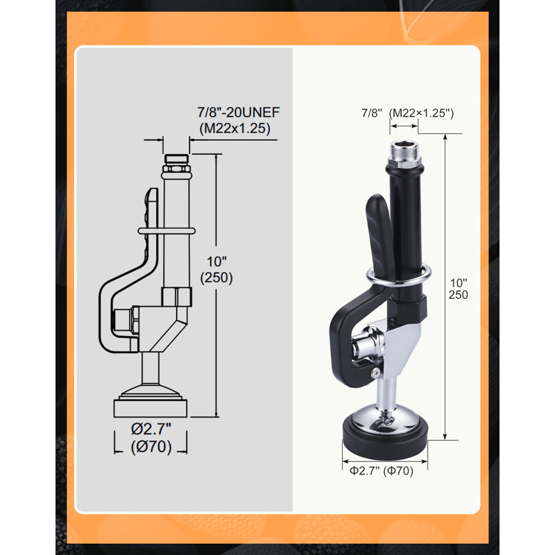 Pre Rinse Sprayer Head Assembly Spray Valve 1. 42GPM With Stainless Steel Hose For Commercial Kitchen Faucet