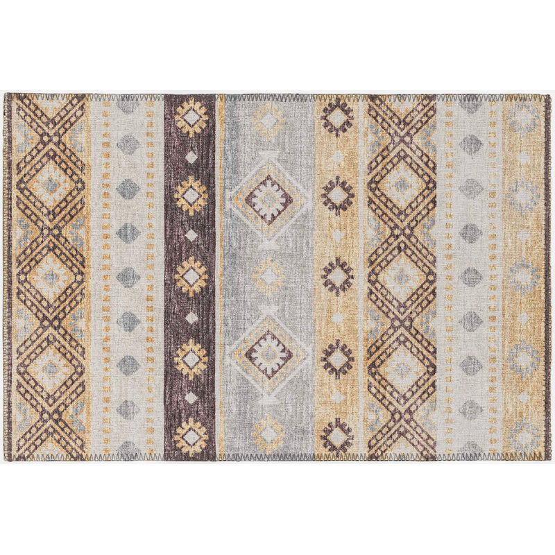 Tapis doré / blanc / bleu Anazagene Southwestern, Rectangle 5 pi x 7 pi 6 po