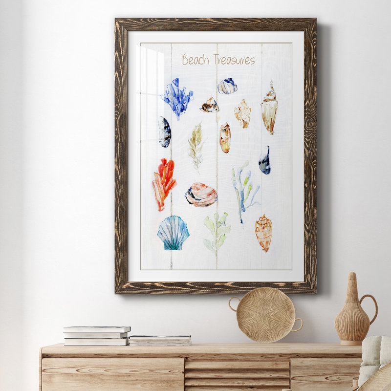 " Beach Treasures " Painting Print, Walnut Framed Paper, 31.5" H x 23.5" W x 1.5" D