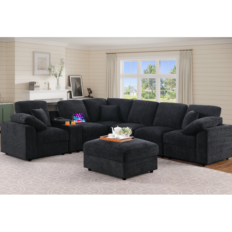 Canapé modulaire de coin Lindale, Chenille noir