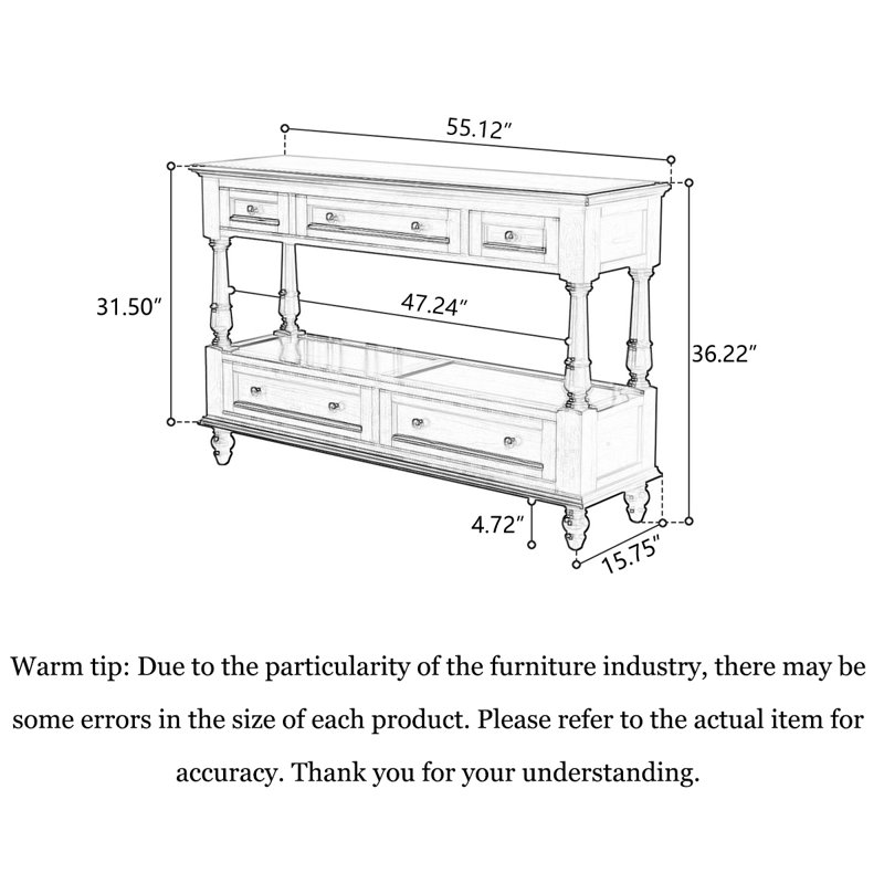 55.12" Dark brown Rectangular Solid Wood Console Table