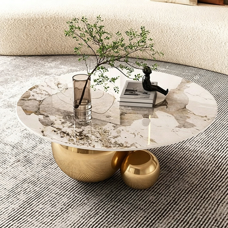 Table basse ronde de style italien, Gold, 17.7" H x 39.4" L x 39.4" W