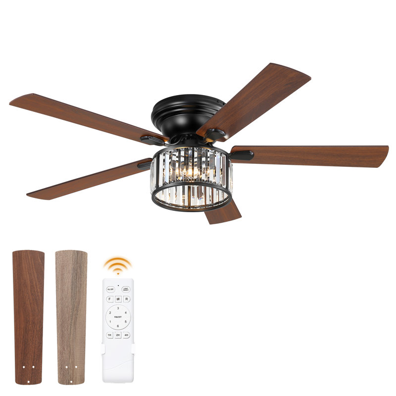  Cissline 56" Elegant Crystal Flush Mount Ceiling Fan with Light Kit, Remote & App Control for Living Room/Bedroom