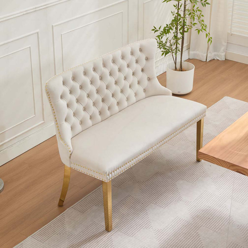 Banc en velours pour causeuse double, Beige, Doré