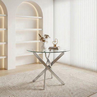 Table de salle à manger ronde, table de salle à manger en verre de 35,5 po avec pieds, table de cuisine moderne pour la maison, salle à manger