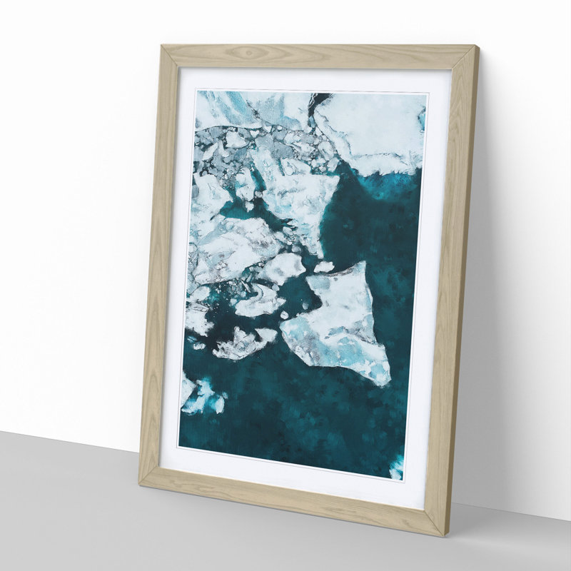 Broken Glacier in Iceland - Picture Frame Painting, 36cm H x 27cm W x 2cm D, Oak
