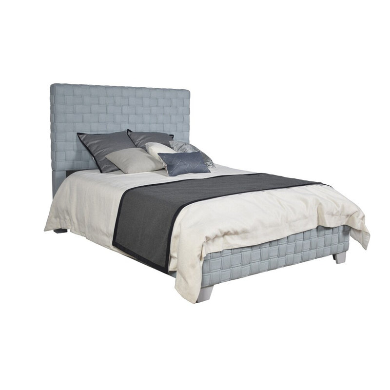 Lit tapissier contemporain grand format - Chenille bleu sarcelle clair, design audacieux pour la chambre à coucher