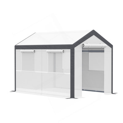 10' X 7' X 7' Walk-In Greenhouse, Outdoor Garden Warm Hot House With 4 Roll-Up Windows, 2 Zippered Doors And Weather Cover, White