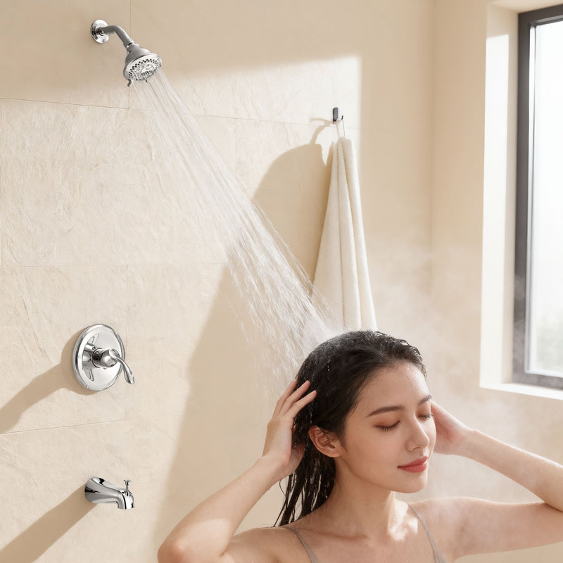 Wall Mounted Tub Shower System Single Handle Shower Faucet Set Brass Shower Trim Kit With Pressure Balance Valve