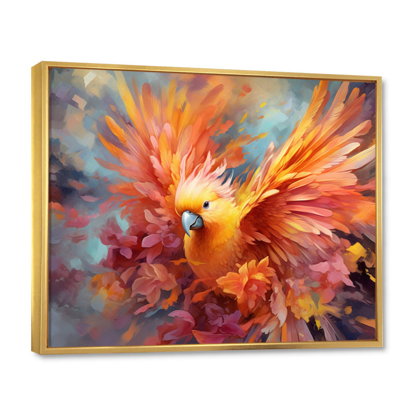 «Tropical Parrot I», art mural sur toile, H 16 po x l 32 po, Cadre flottant doré