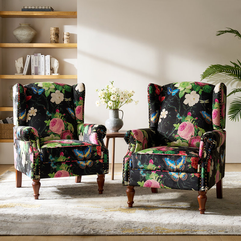 Fauteuil d'appoint à oreilles rembourré Anndi, Polyester noir