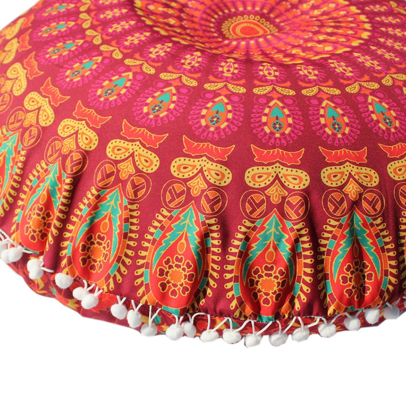 4Pcs Bohemian Round Pillowcases, 17" Diameter, Yoga & Floor Cushion Covers, Set of 4, Type 4
