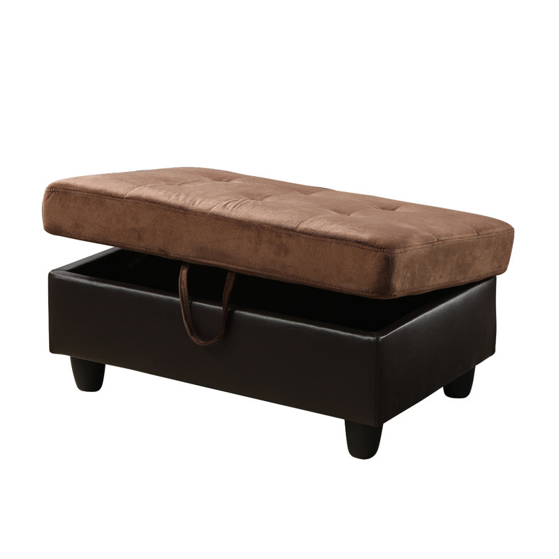 Repose-pieds de rangement en flanelle et en PVC de 35 pouces, Brun, Velours brun / similicuir