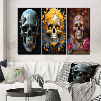 «Happy Cyborg Skull» - ensemble de 3 pièces sur toile