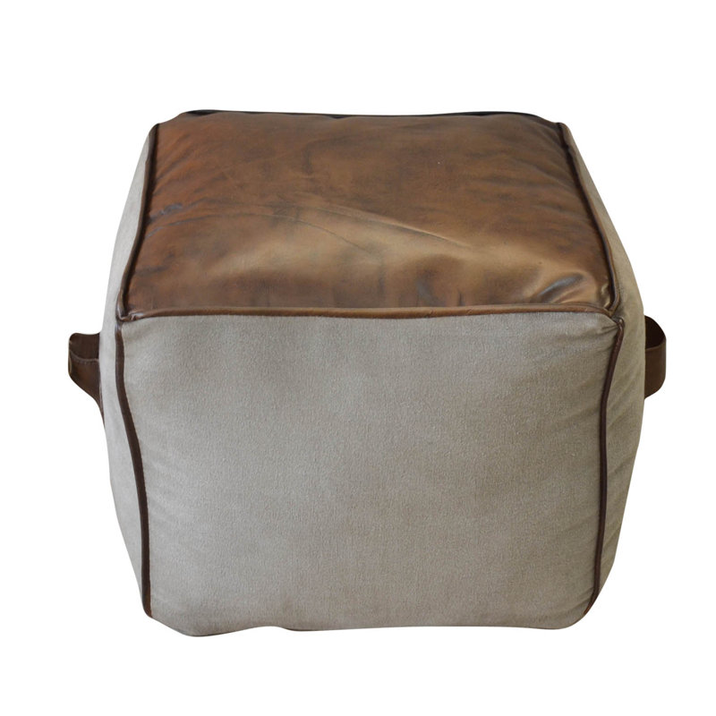 Pouf en toile et cuir Nara 
