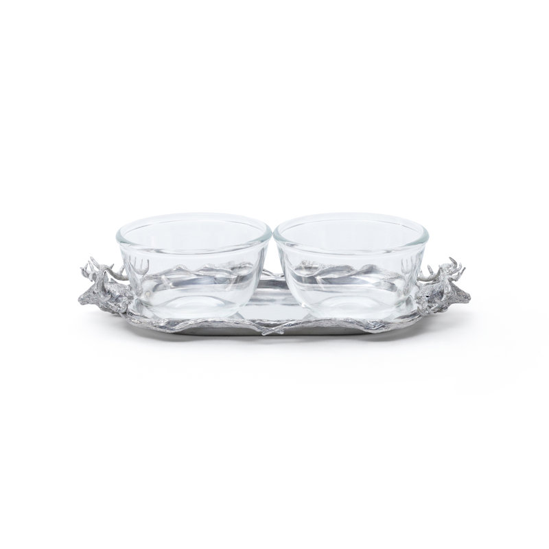 Plateau de service en étain Abduljabaar en forme de tête de cerf avec bols en verre