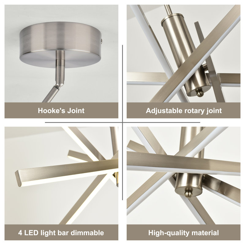4-light Dimmable Led Modern Liner Chandelier, Nickel