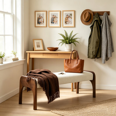 Chenille Upholstered Bench With Solid Wood Leg