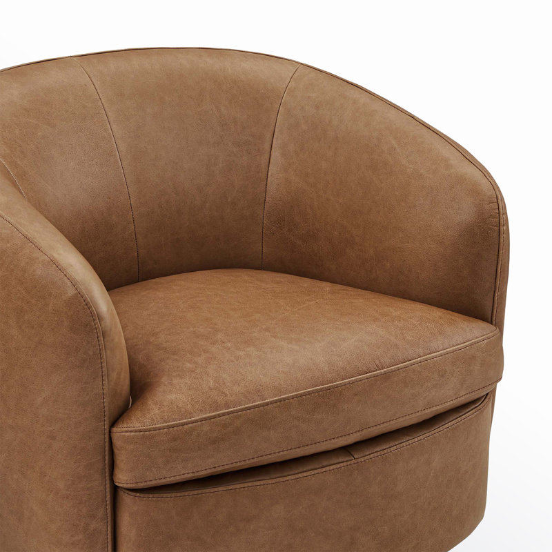 Fauteuil demi-tonneau en cuir Marcy Geniue, Brun Marseille, Espresso