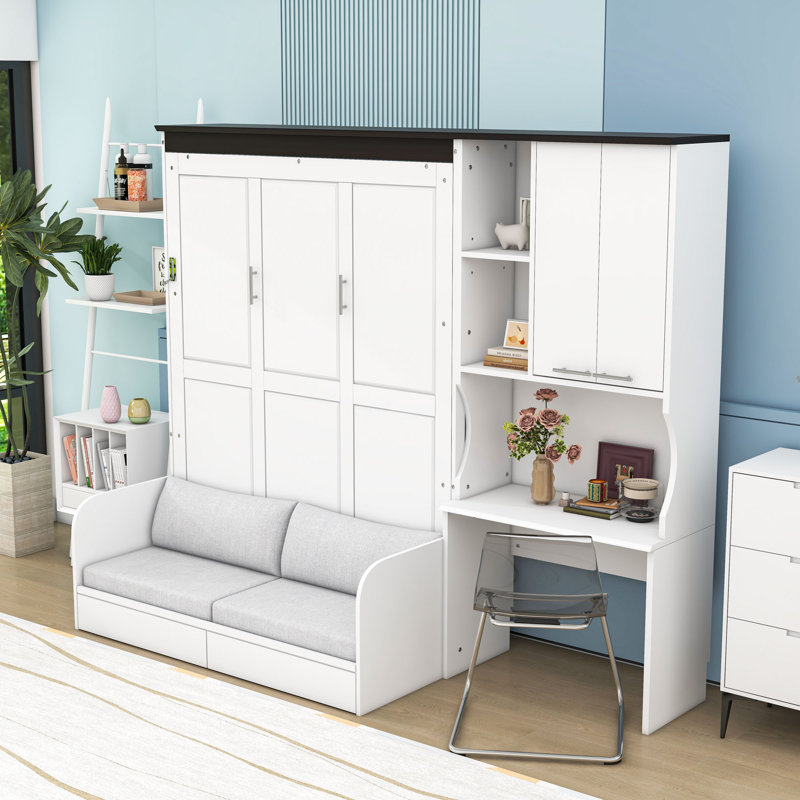 Lit escamotable avec tablette de rangement intégrée, armoire, bureau et canapé Murphy, Double