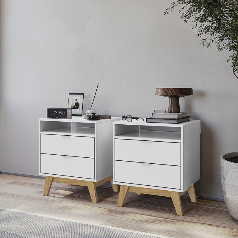 Ensemble de table de chevet 2 tiroirs Norlin - Tables de chevet modernes pour chambre à coucher ou salon (ensemble de 2)