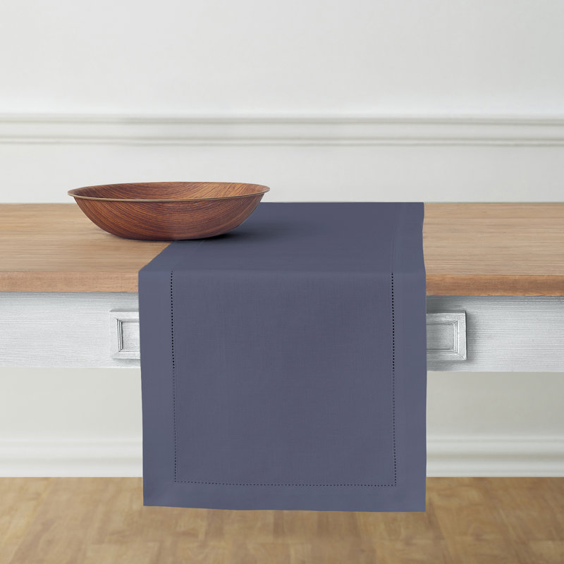 Cotton Linen Hemstitch Table Runner, Cool Gray, 72" x 14", Solid Color